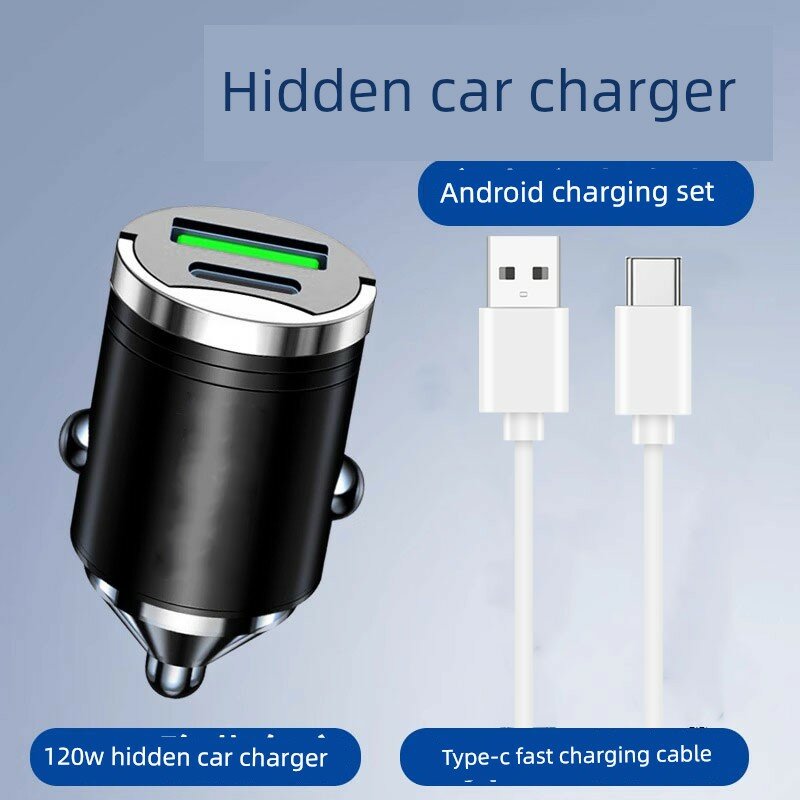 120W автомобильное зарядное устройство с быстрой зарядкой PD и кабелем Type-C для автомобиля, двойной порт, компактный