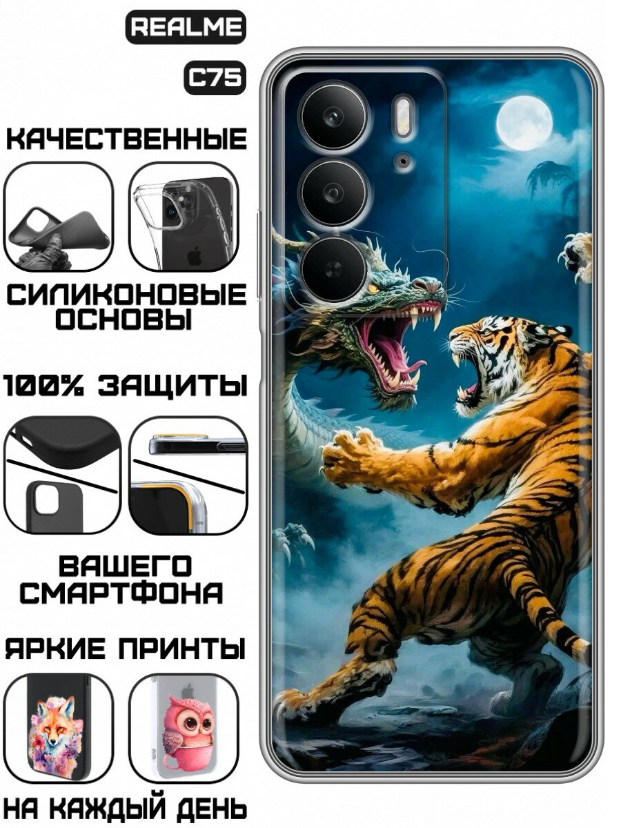 Чехол для Realme C75 4G с принтом Тигр (Реалми С75 4G)
