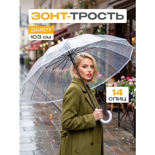Зонт-трость ЭВРИКА подарки и удивительные вещи, бесцветный, белый