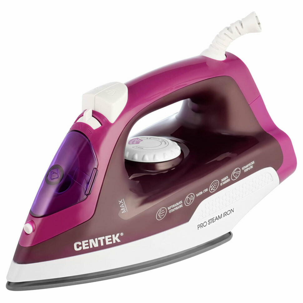 Утюг CENTEK CT-2348, 1800 Вт, антипригарное покрытие, антикапля, антинакипь, фиолетовый, CT-2348 VIOLET, 457616