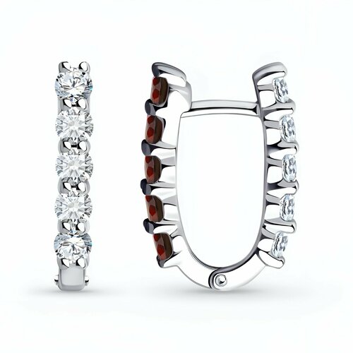 фото Серьги яхонт, серебро, 925 проба, гранат, фианит, , бордовый, бесцветный