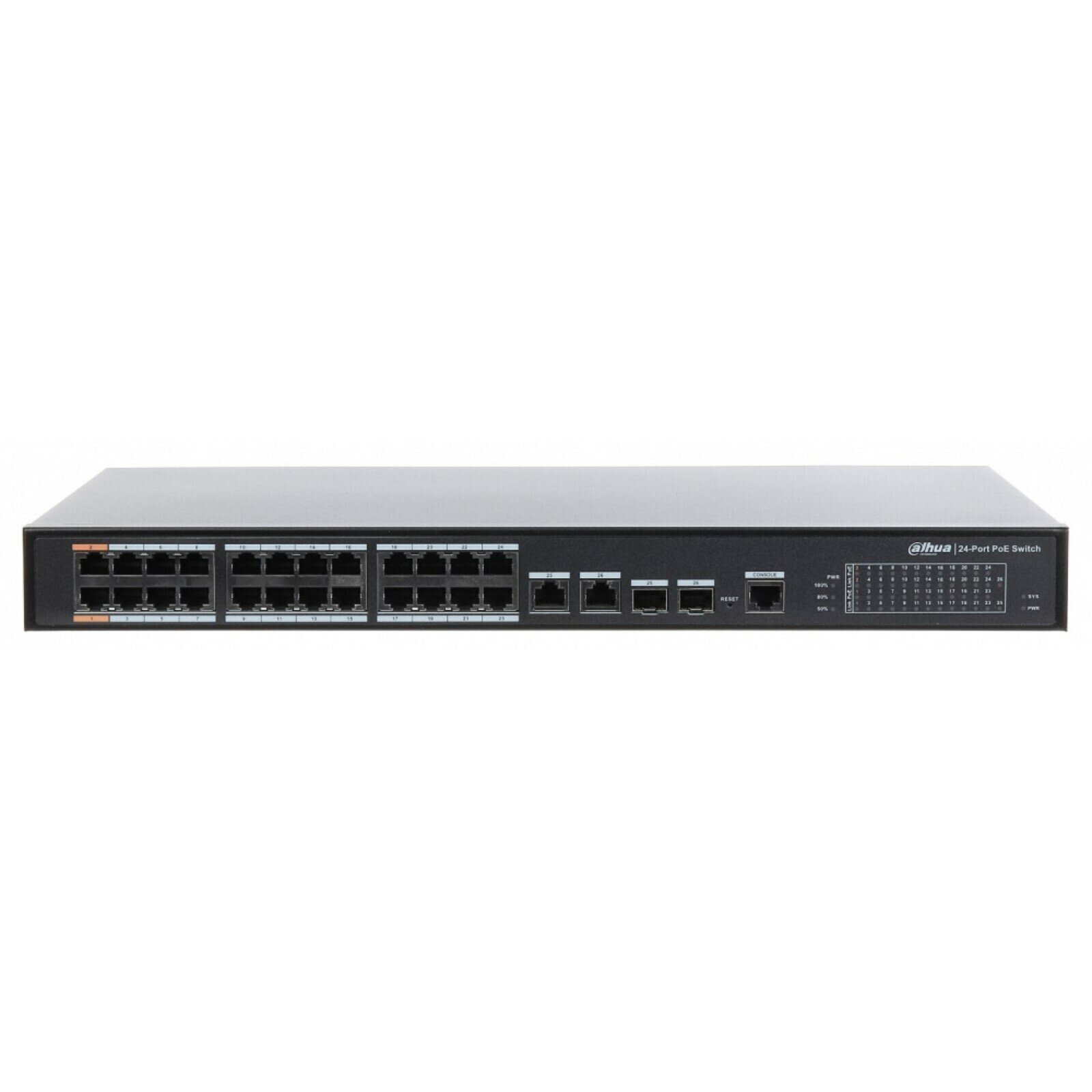 Коммутатор DH-PFS4226-24ET-240 (L2+) 24x100Мбит/с 2x1Гбит/с