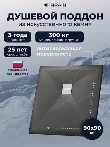Изображение товара Поддон для душа 90х90 INRAIN графит IN990251-02