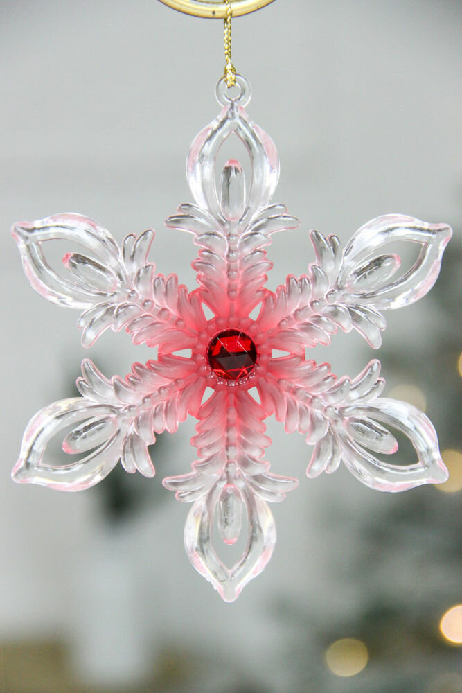 Снежинка волшебные пёрышки, акрил, прозрачно-красная, 13 см, Forest Market 191063