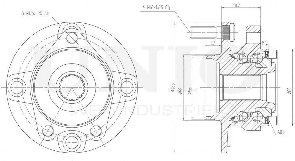 Ступица передняя UNIO HUB-20021 Nissan Cube Z12 08-, TIIda C11X, Sc11X 07- с ABS