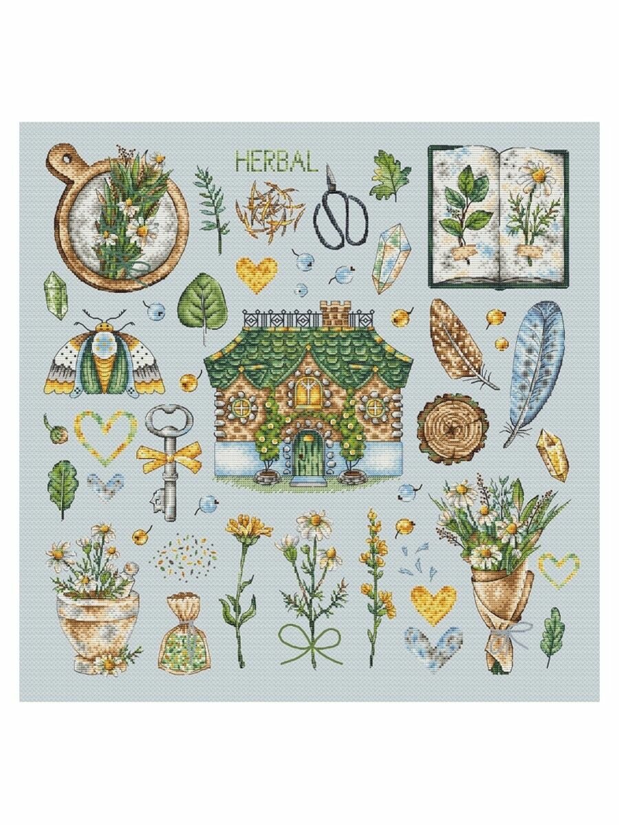 Набор для вышивания Amishop DIY "Herbal Sampler", 16CT Aida, 248 x 247 стежков, 40 x 40 см, 31 цветов
