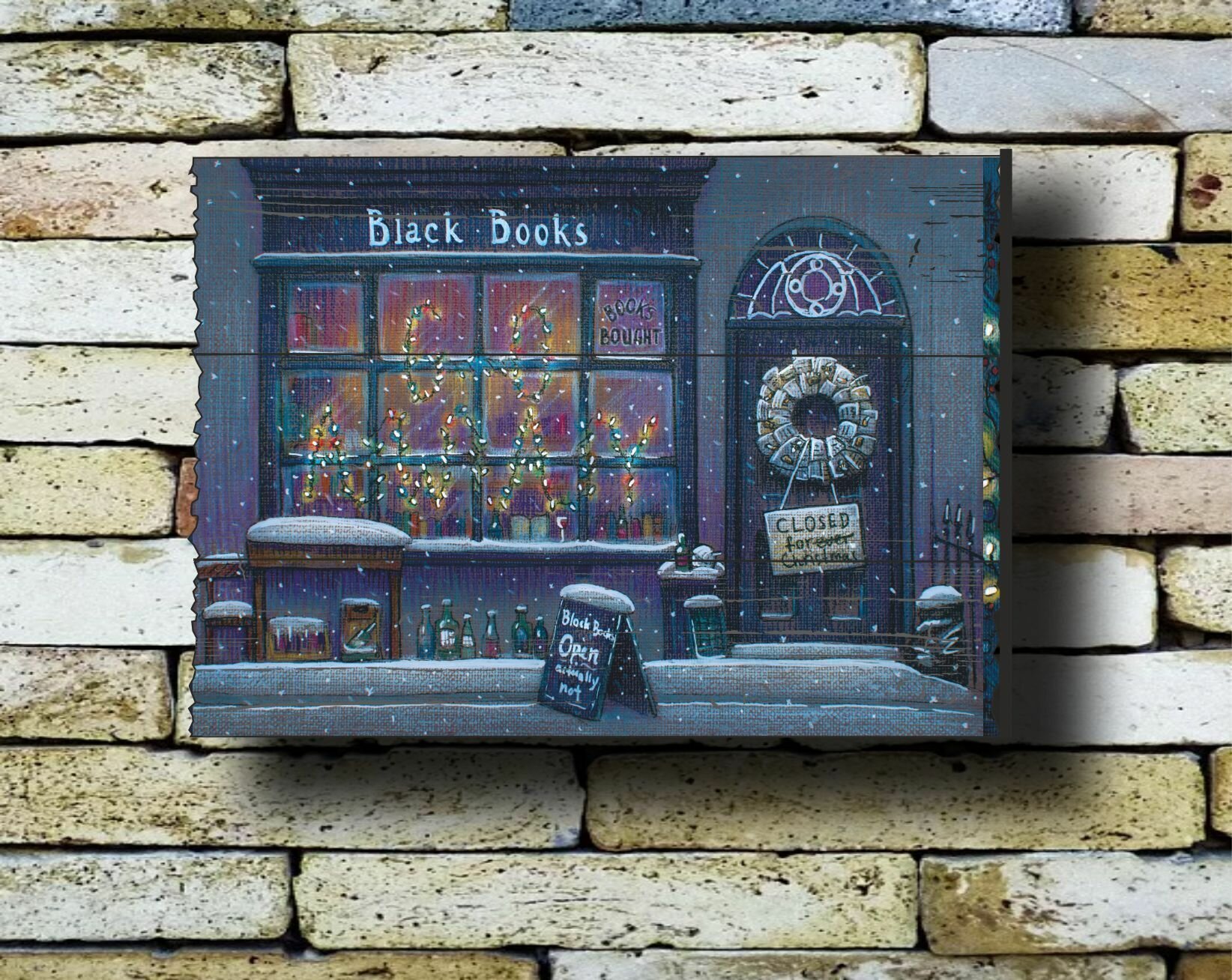 Картина на досках "Black Books. Книжный магазин Блэка"