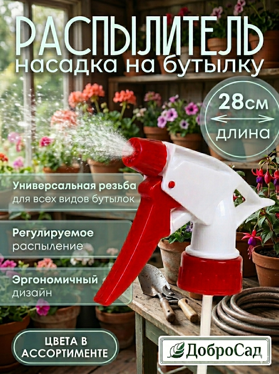 Насадка для пульверизатора 28 см, удобная, пластиковая, с регулировкой потока