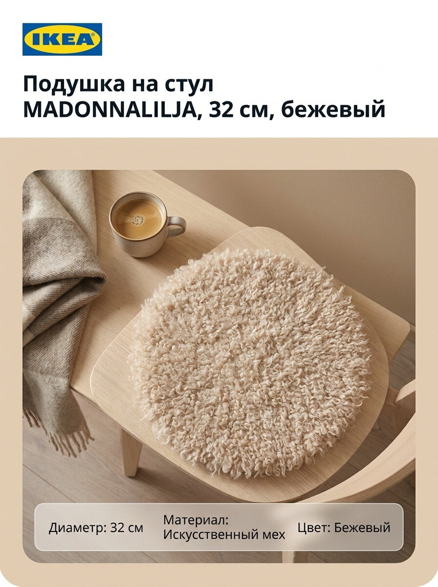 Подушка на стул MADONNALILJA, 32 см, бежевый, 1шт