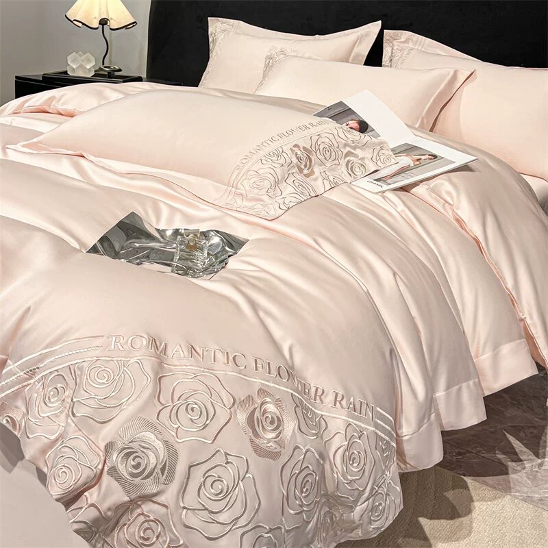 Высококачественный комплект из чистого хлопка Tencel, длинноволокнистый хлопок, цветочная вышивка, пододеяльник из