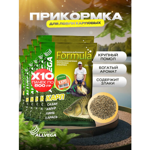 Прикормка для рыбалки ALLVEGA Formula карп HEMP 10 пачек по 0.9 кг