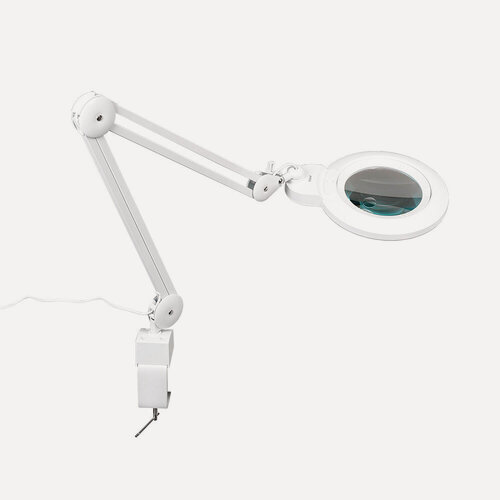 Изображение товара Лампа лупа Veber 8608D LED Bi-color со сменными линзами с подсветкой, настольная на струбцине (пантографе) для косметолога, ювелира, ремонта, макияжа, маникюра, рукоделия и пр.