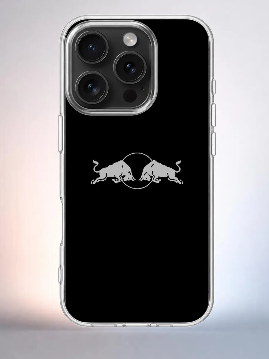 Чехол iPhone 15 Pro red bull лого силиконовый прозрачный
