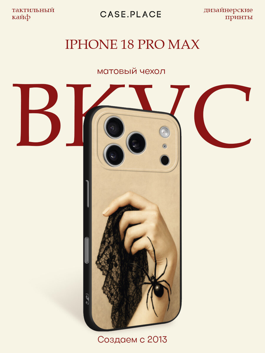 Чехол на iPhone 18 Pro Max / Айфон 18 Про Макс с принтом Платок в кружевах и паук
