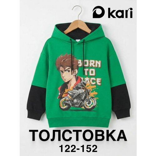 фото Худи kari anime, размер 10-11, зеленый/черный