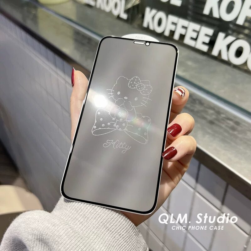 IPhone 15 Plus Экран-защита с бант-дизайном КТ - Антибликовое закаленное стекло