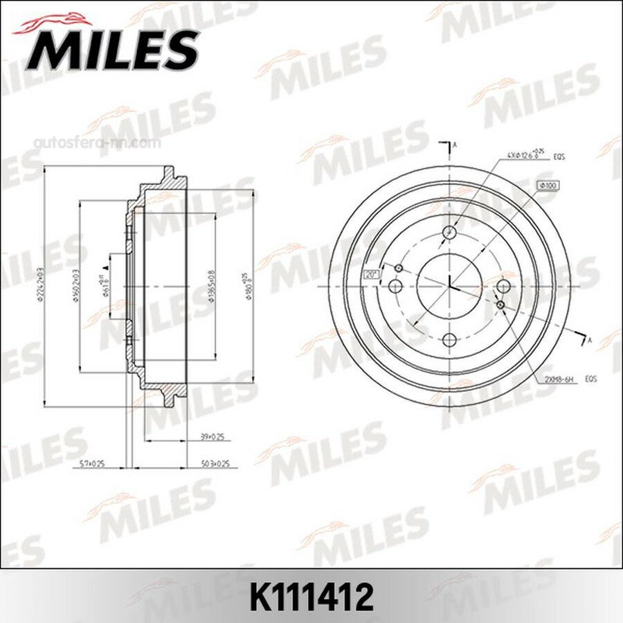 MILES K111412 Барабан тормозной HONDA JAZZ 02-08