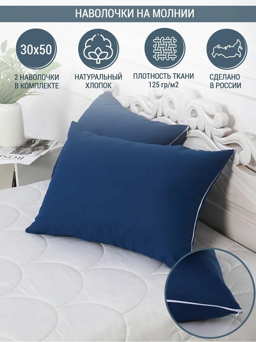 Наволочки на молнии Ovonavi-2128 индиго 30х50 см