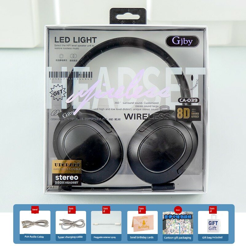 Черные Bluetooth-наушники для игр с LED-подсветкой, низкой задержкой и мощным басом для ПК и мобильных устройств