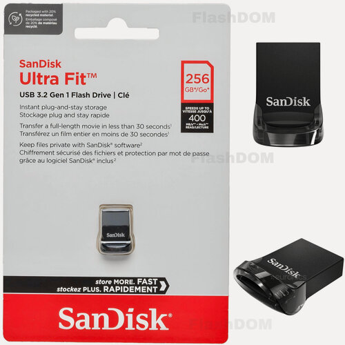 Изображение товара Флеш-накопитель SanDisk USB 3.2, 256 ГБ Flash Drive Ultra Fit 400мб/с