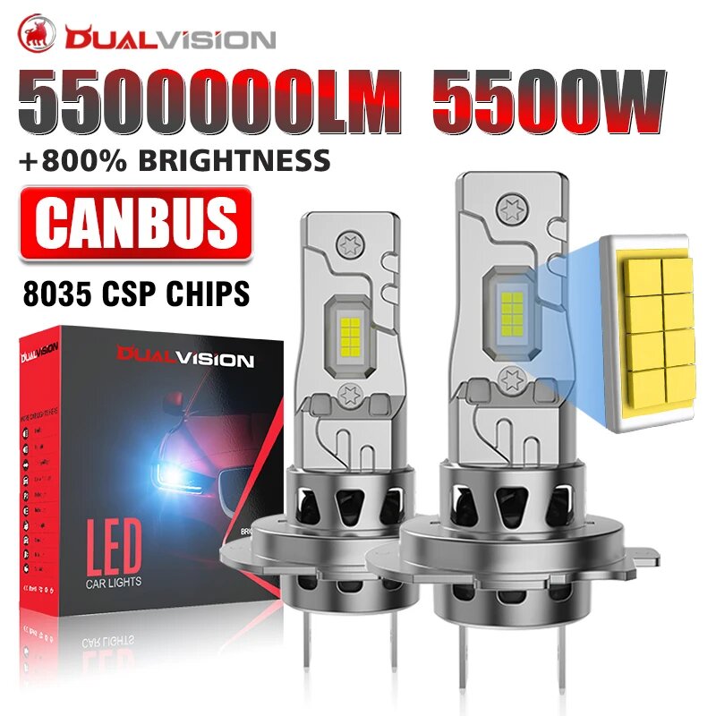 Светодиодные лампы H7 для фар 5500 Вт Turbo fan CANBUS