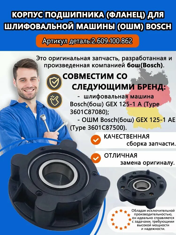 Корпус подшипника (фланец) 2609100862 для шлиф. машины бош(Bosch) GEX 125-1 A, GEX 125-1 AE, Оригинал.