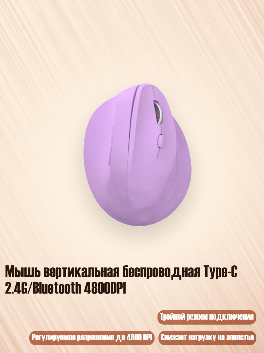Мышь вертикальная беспроводная Type-C 2.4G/Bluetooth 4800DPI, Фиолетовый - Модель с сухим аккумулятором
