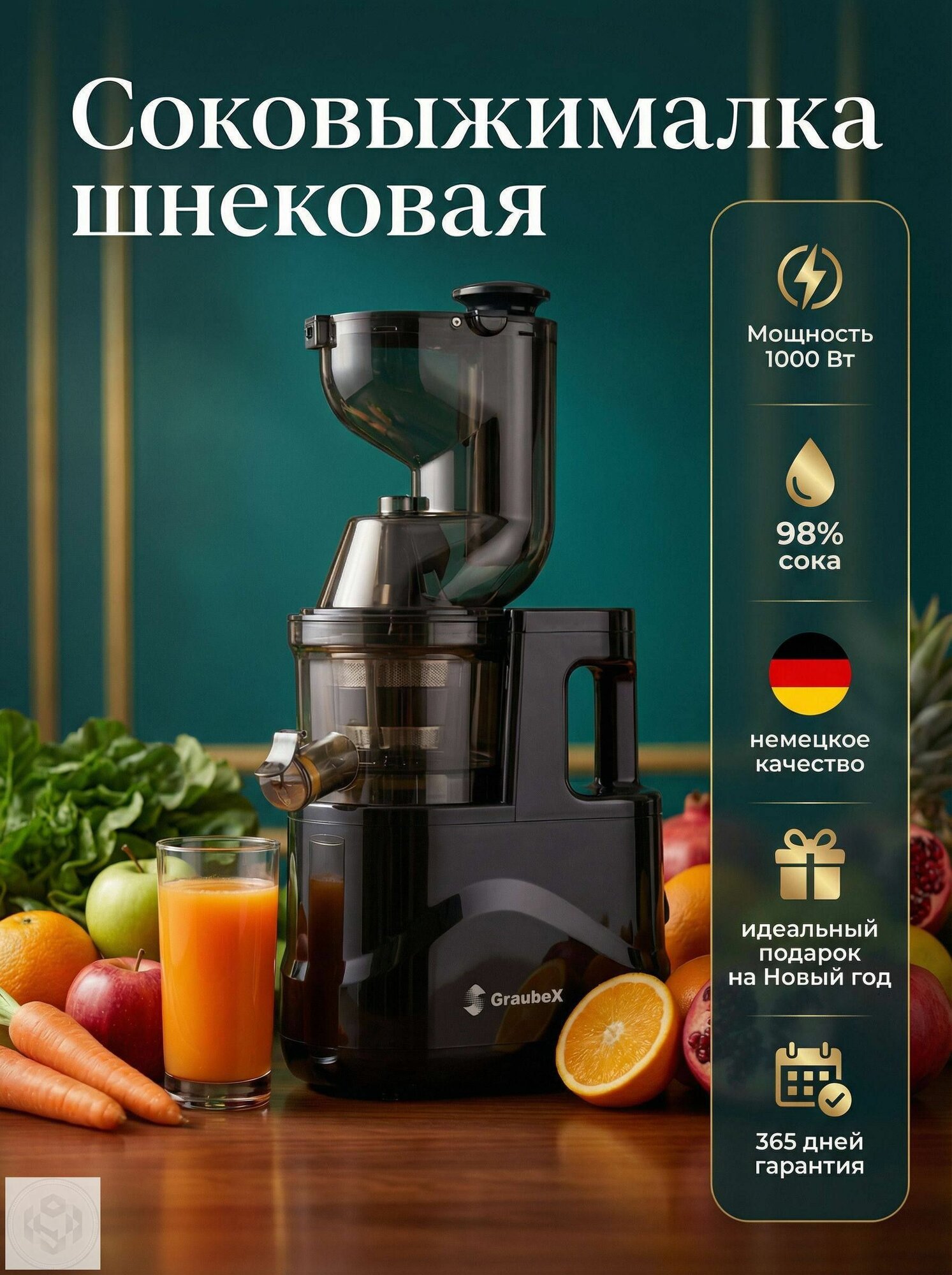 Соковыжималка электрическая шнековая GBX-JP1000, черный