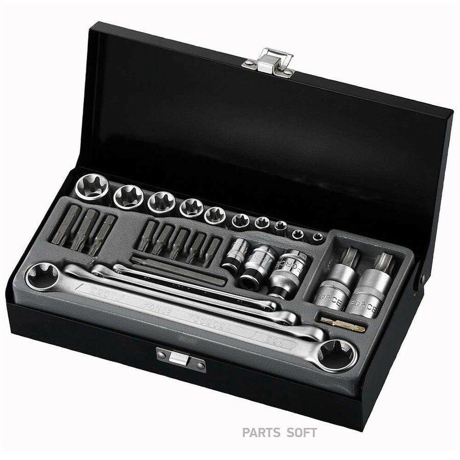 Набор FORCE DR.1/4,3/8,1/2 головки E5-Е20, биты Torx с держателями DR.1/4,5/16, головки-биты Torx DR.1/2, накидными ключами Е6-Е24, в пенале 29 пр от официального дистрибьютора, FORCE, артикул 2303