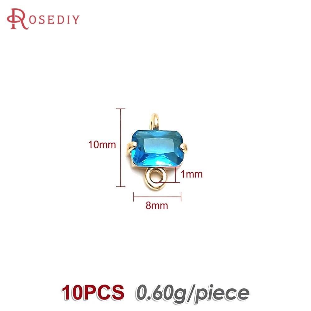 Подвески голубые, 18K золото, латунь, стекло, 10шт