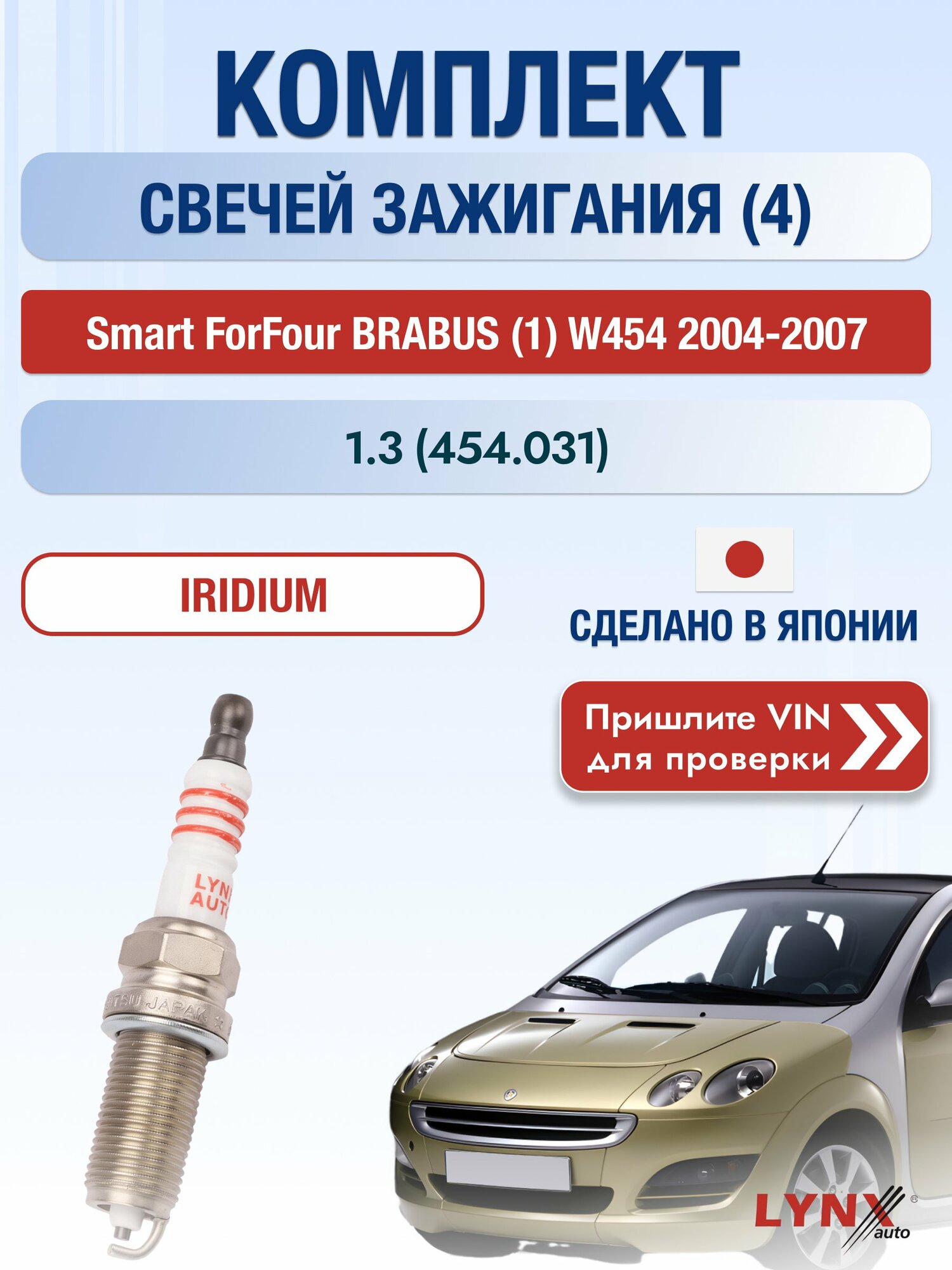 Свечи зажигания на Smart ForFour BRABUS (1) W454, комплект 4 шт / 2004-2007 / Двигатель 1.3 (454.031) SР-123 LYNXauto