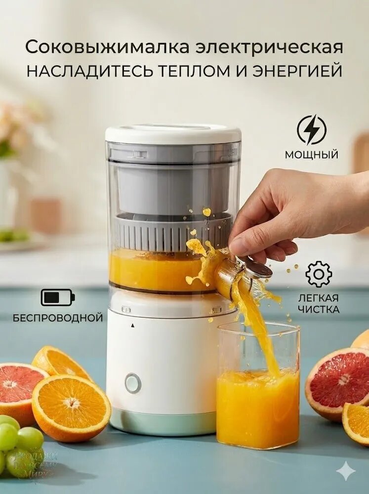 Соковыжималка электрическая пресс (сквизер) 4381897428, белый, бирюзовый