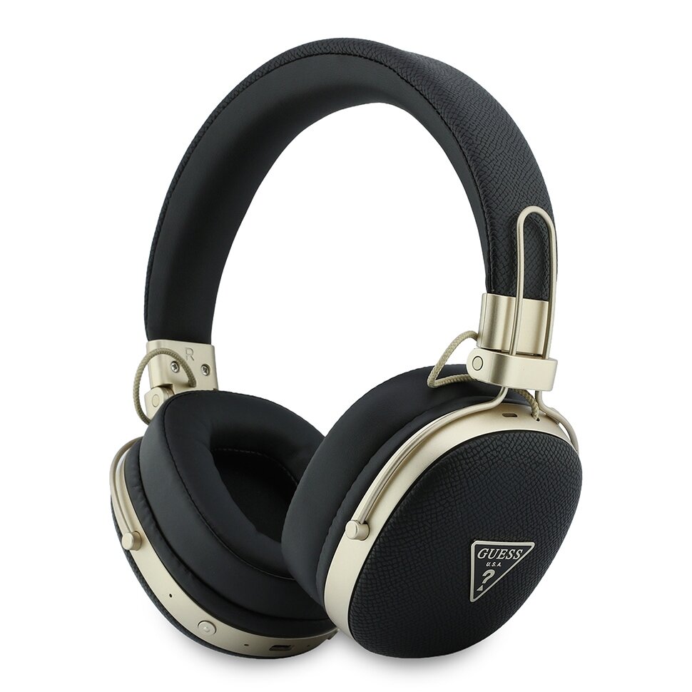 Guess наушники беспроводные накладные Bluetooth HP ENC Flat Grained PU Triangle Metal Logo, черные