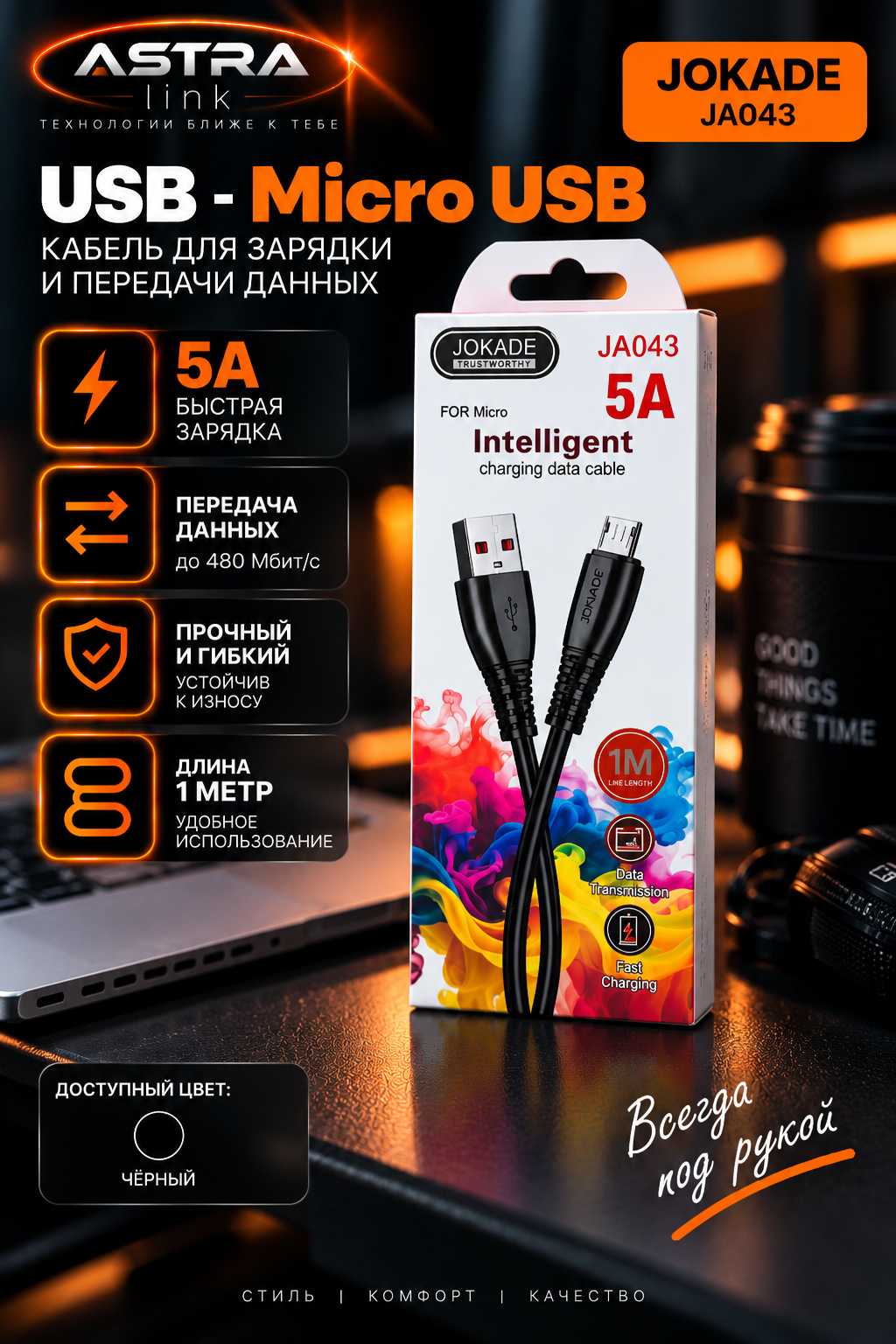 Jokade JA043 USB Type-C кабель зарядки для телефона, быстрая зарядка type-c 1 метр