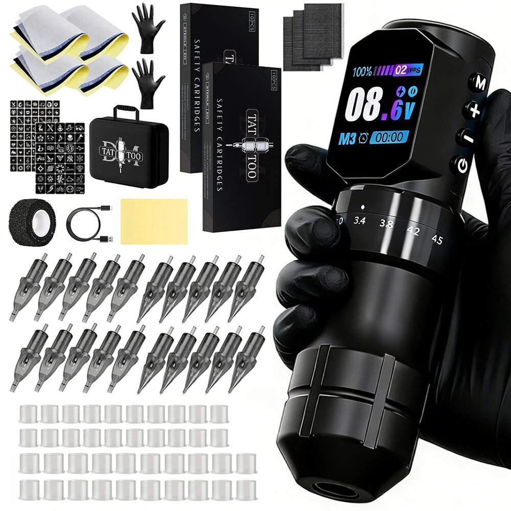 Беспроводная тату-машина DMTATTOO с регулируемым ходом Black No Ink Kit