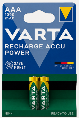 Изображение товара Аккумулятор VARTA AAA 1000mAh Recharge Accu Power Ni-MH, 2 шт. (2 шт. в блистере)