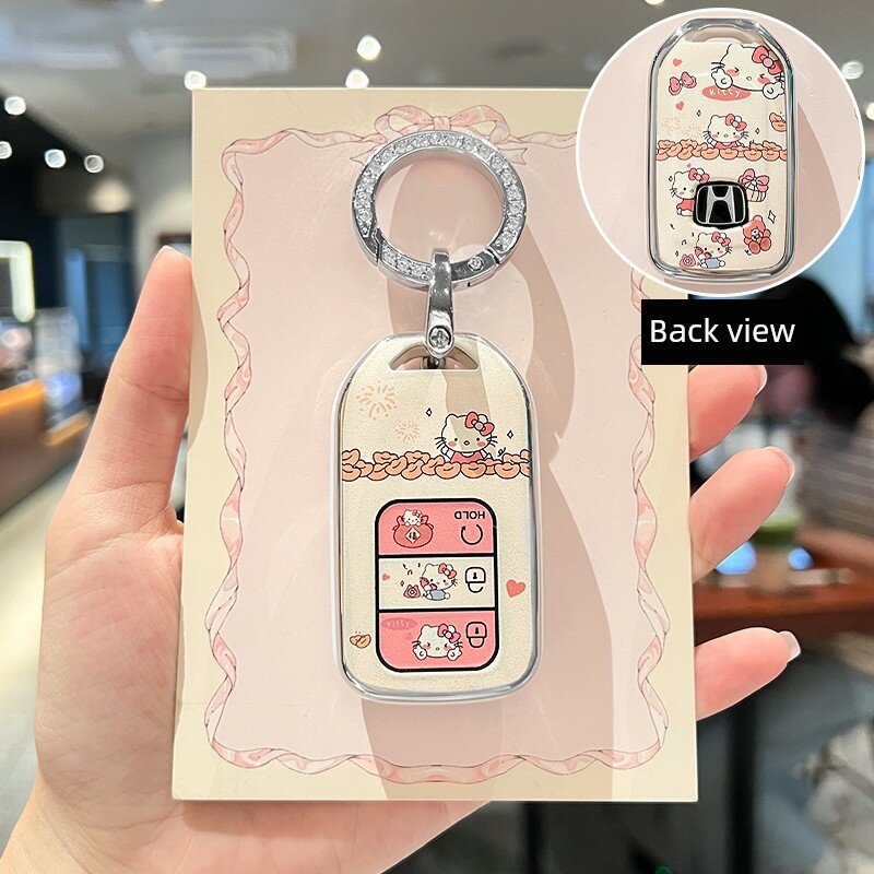 Защитный чехол для ключей Hello Kitty с блестящим круглым кольцом для Honda Civic Fit