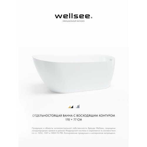 фото Отдельностоящая ванна акриловая 170 х 77 см wellsee paradise story 236601001 в наборе 4 в 1: ванна белый глянец, ножки, экран, слив-перелив