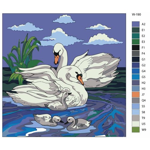 фото Картина по номерам w-190 "семья лебедей на озере" 40х40 brushes-paints