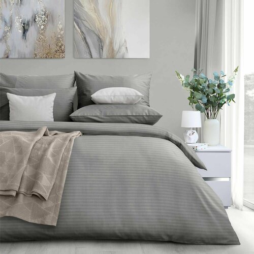 фото Постельное белье verossa stripe сатин gray евро 50х70,70х70 простыня 220х240, пододеяльник на молнии
