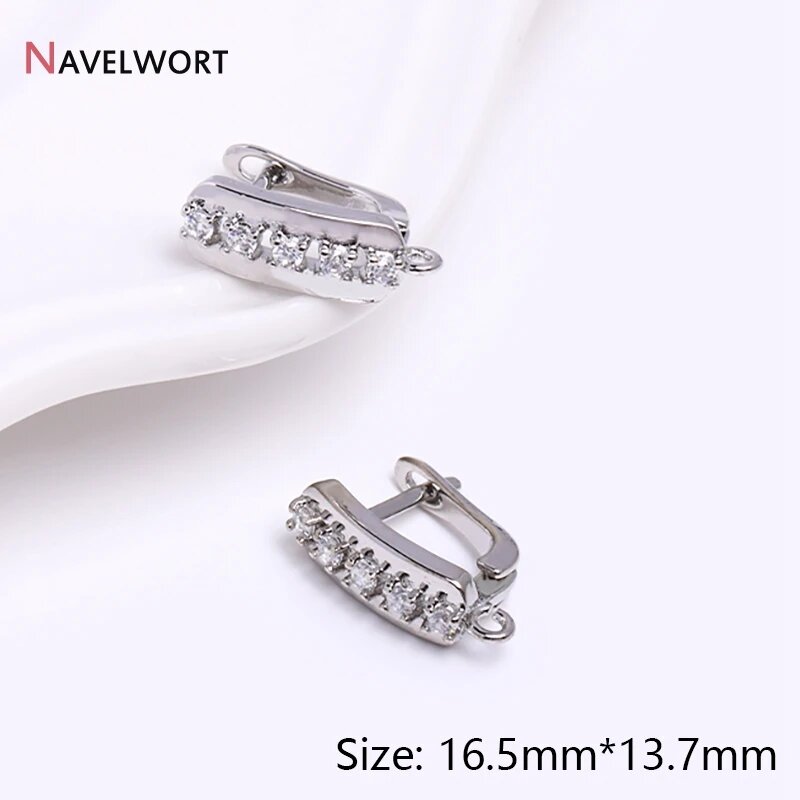 Крючки для сережек NAVELWORT латунь золото 18K с цирконом 1 pair, Серый, Rhodium plated