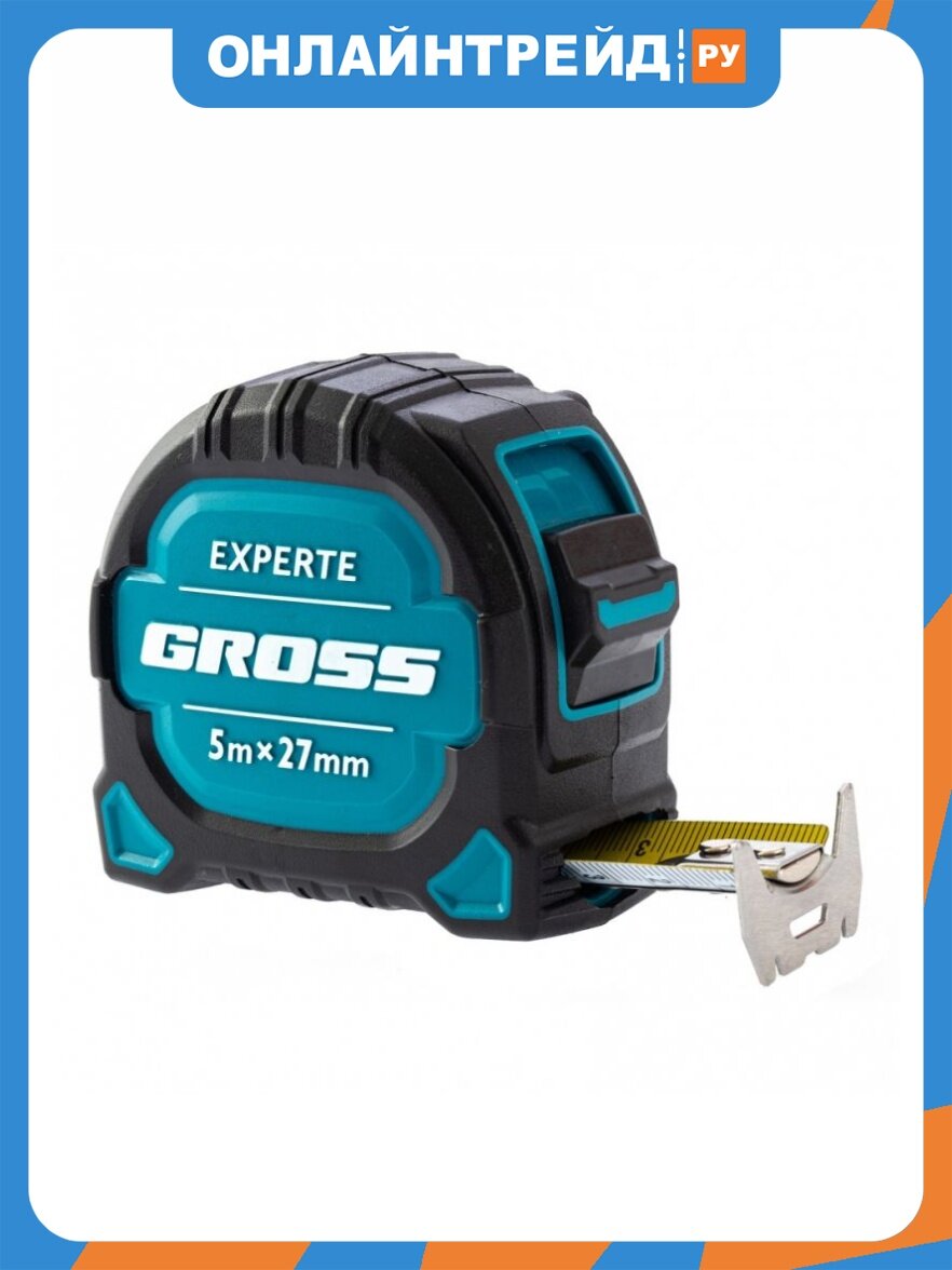 Рулетка Gross 32575, Experte, 5 м x 27 мм, двухкомпонентный корпус, магнит, двухсторонняя разметка, нейлон