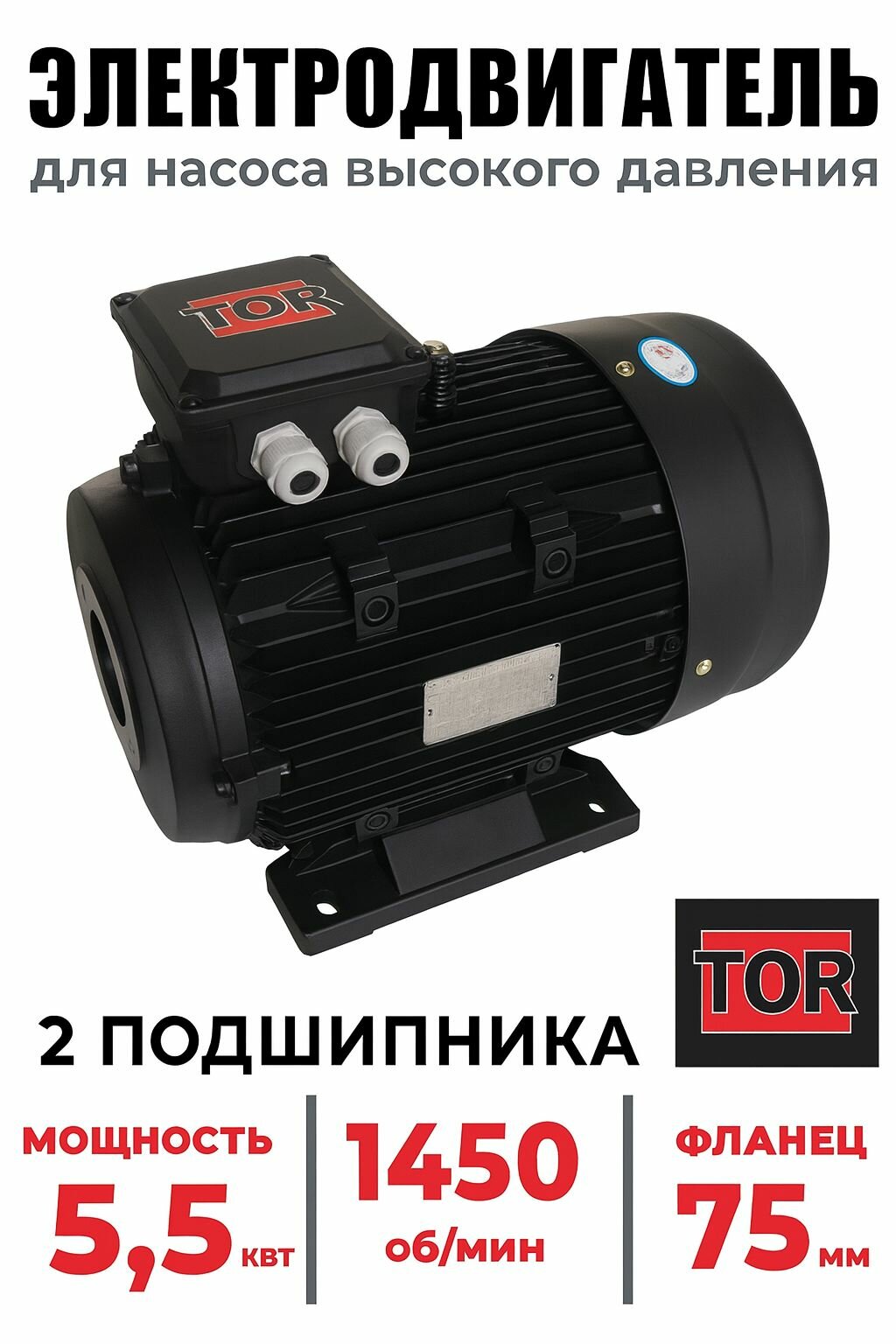 Мотор / электродвигатель TOR H112 (5.5кВт, 380В, 1450об/мин, п. в. 24мм, Dфл 75мм, 2 подшипника)