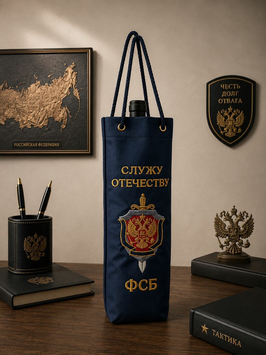 Сумка для бутылки с вышивкой ФСБ России