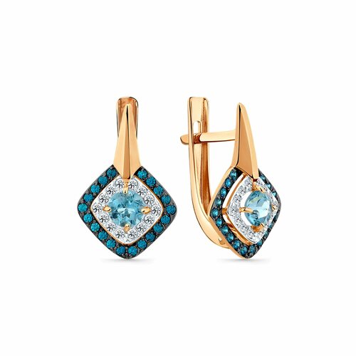 фото Серьги diamant online, красное золото, 585 проба, топаз, фианит, длина 1.7 см, , голубой
