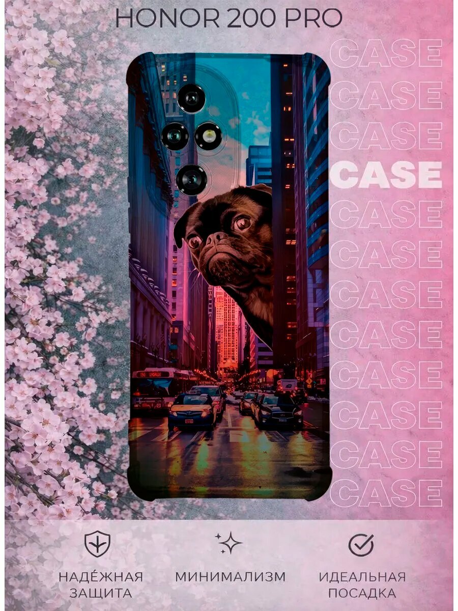 Чехол на Honor 200 Pro с принтом Черный мопс город