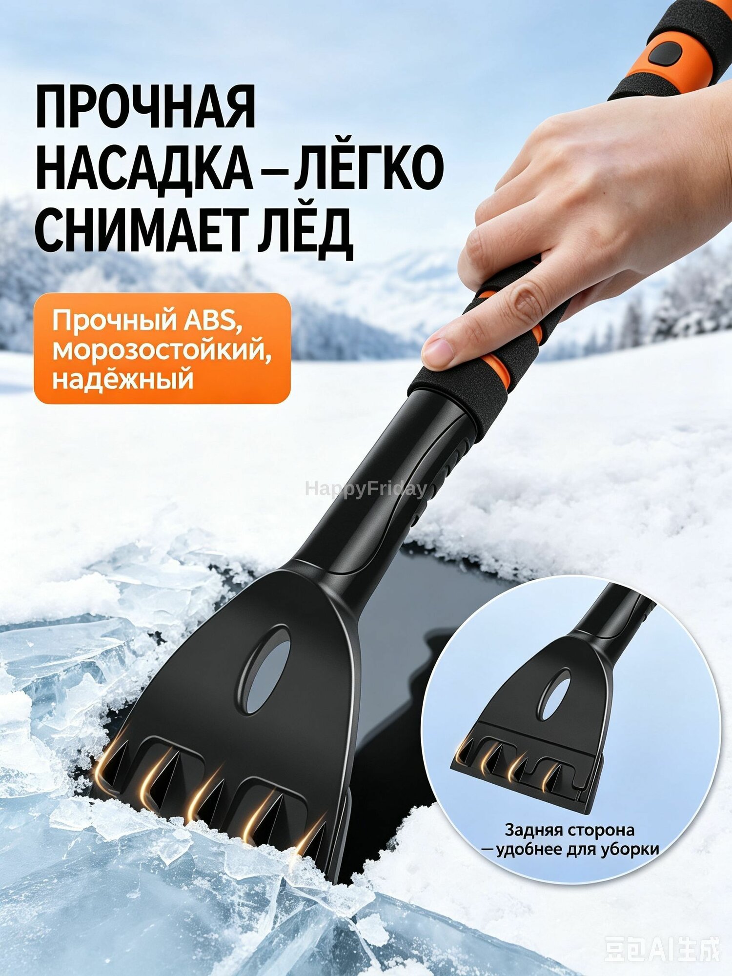 Щетка автомобильная FISKARS Solid A744 для снега, 46.8 см, с водосгоном