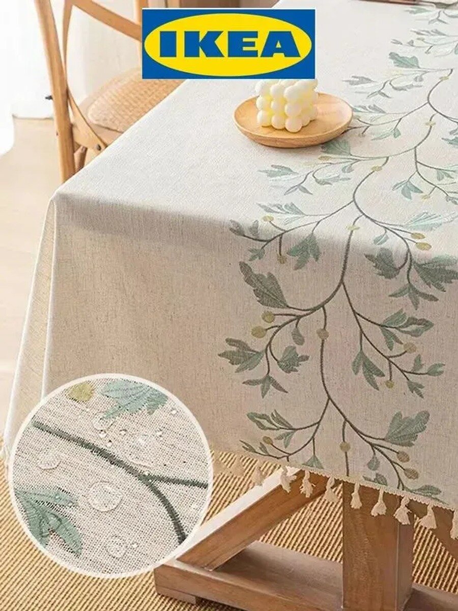 Клеенка на стол Полиэстер 100x140см, прямоугольная, салатовая, с принтом пейзаж и растения