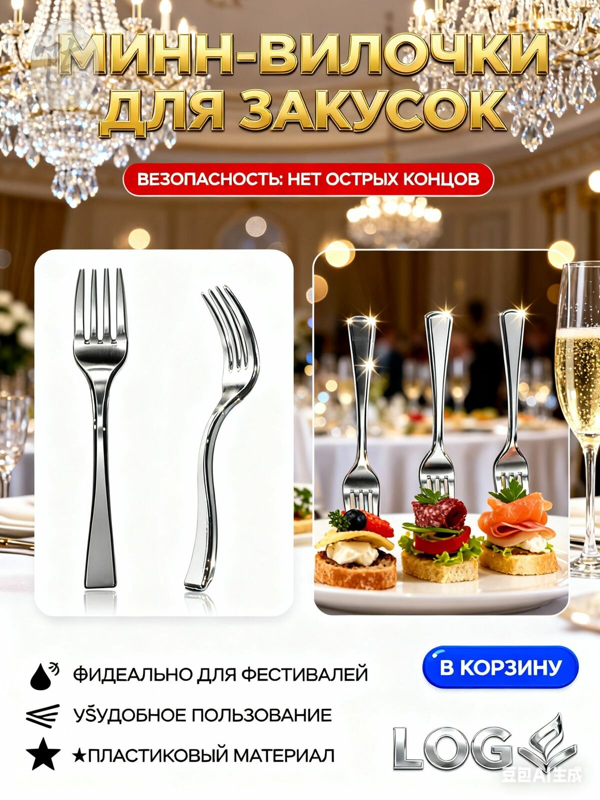 Шпажки вилочки фуршетные новогодние для закусок канапе для праздничного фуршета для новогодних закусок