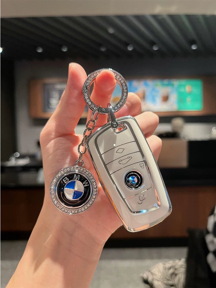 Ключевой чехол BMW для 5-й серии 530li, 3-й серии 425li, X1/X3/X5/X7 - Ивовый белый с алмазным кольцом и алмазным
